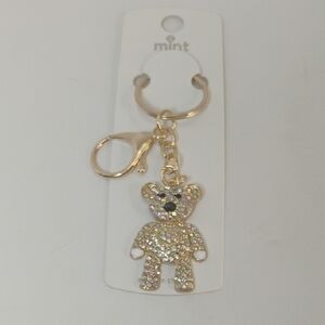 Gold Bear Keychain with Clear Rhinestones